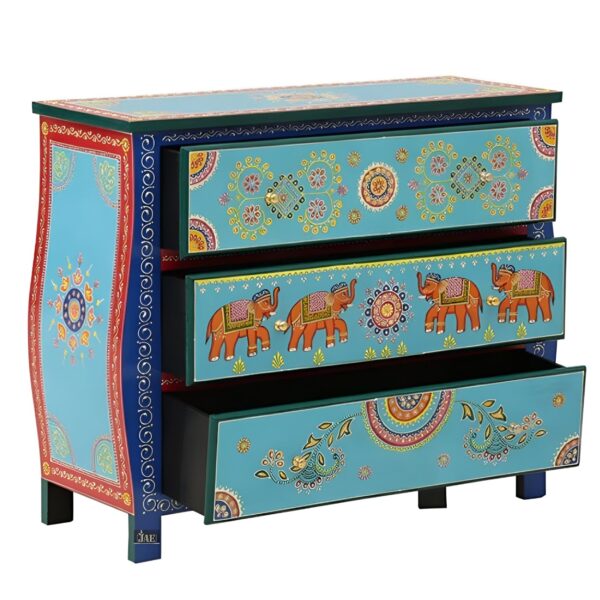 Amrit Wooden Chest of Drawers (Blue) - Offers ample storage and adds a pop of color to any living room, bedroom, or entryway | best wooden chest of drawers online | buy sideboard cabinet | Handpainted Furniture | Wooden Storage Furniture | JAE Furniture