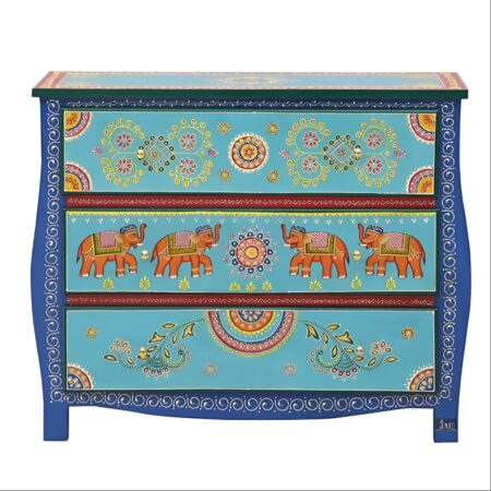 Handpainted blue wooden chest of drawers crafted from solid wood | best wooden chest of drawers online | buy sideboard cabinet | Handpainted Furniture | Wooden Storage Furniture | JAE Furniture