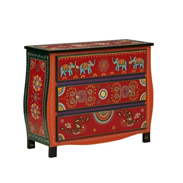 Amrit Wooden Chest of Drawers (Red) | buy chest of drawers online | wood sideboard cabinet in India | Handpainted Furniture | JAE Furniture